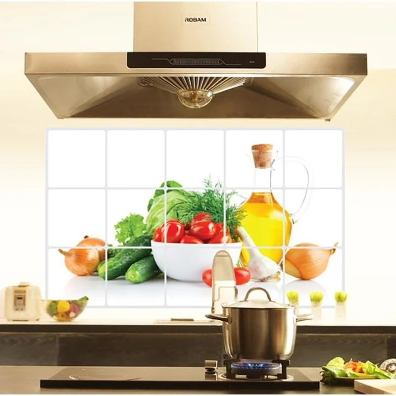 Kitchen Oil Proof Removable Wall Stickers Home Art Fruit Vegetables Pattern Wall Decor