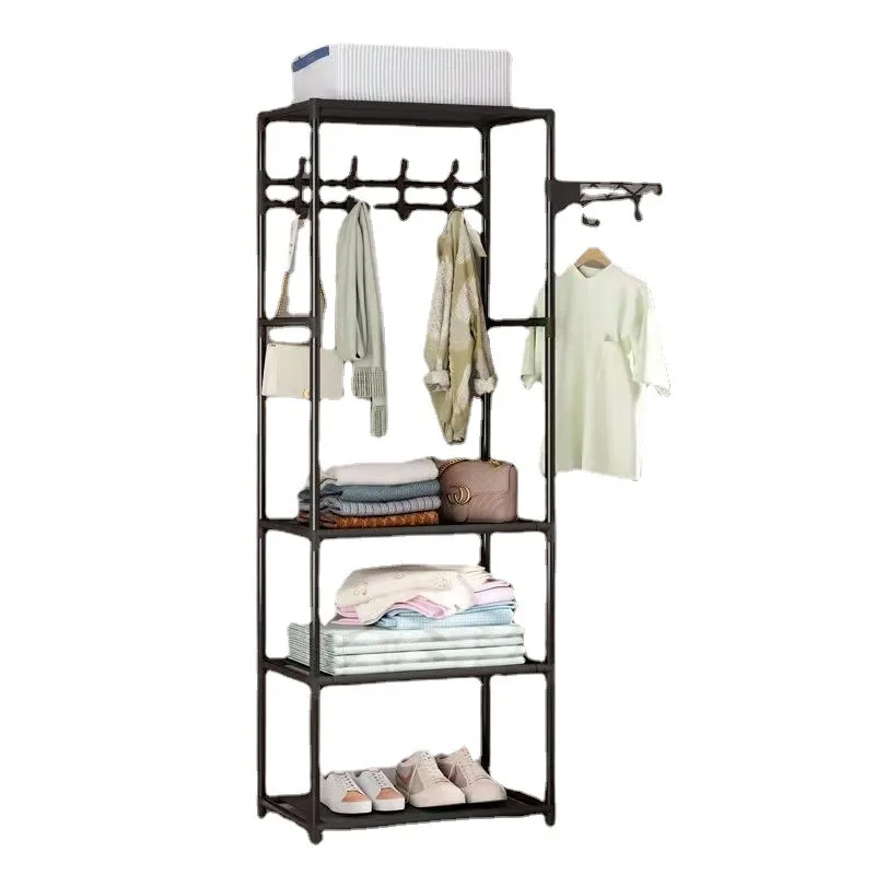 Household Wardrobe Hanger Free Standing Multifunctional Clothes Wardrobe Three Row Bedroom Coat Rack