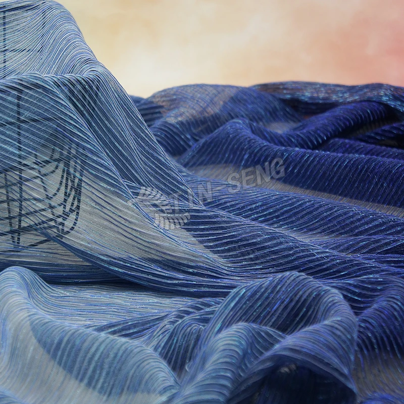 Ombre Navy Knitted Lurex Fabric for Sari