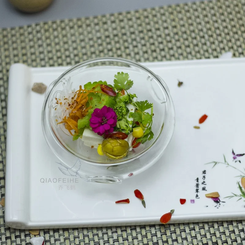 Customized Creative Artistic Conception Double Wall Glass Bowl for Dining Utensils