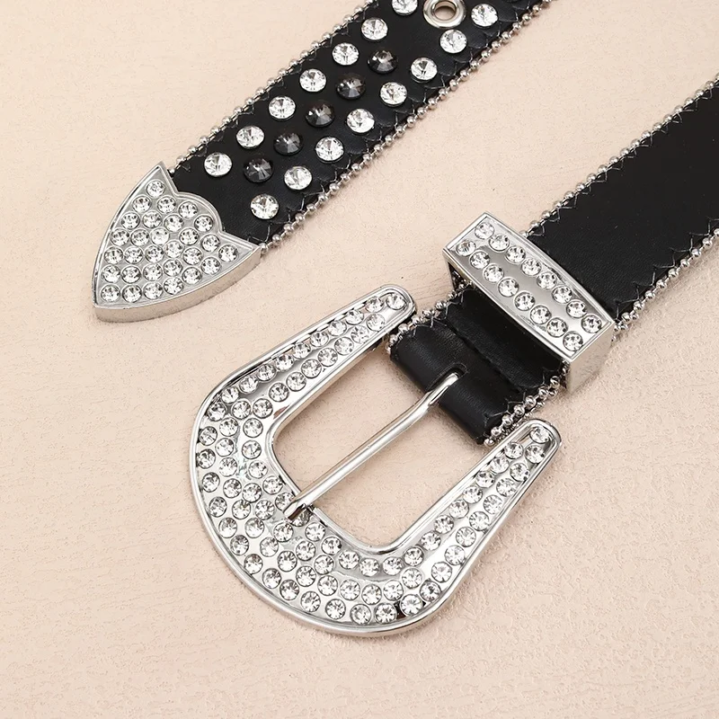 wholesale Luxury Western Cowboy Buckle Studded Rhinestone belts  PU leather diamond bling bling belts bb simon men  belt