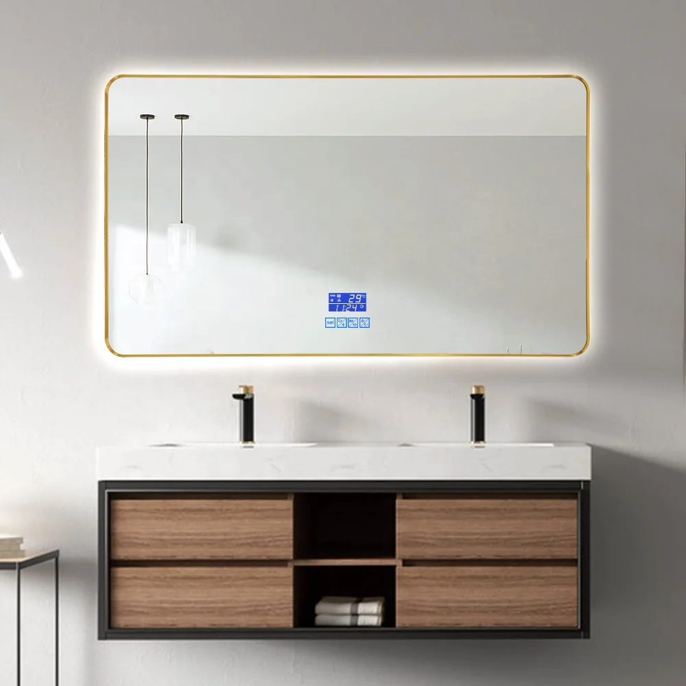Aluminum alloy metal framed wall rectangle led backlit bathroom smart mirror hotel led lighted mirror