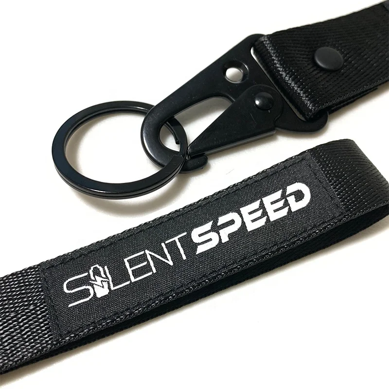 Custom Logo Woven Embroidered Short Keychain Lanyard Motorcycle Wrist Lanyards With Eagle Hook