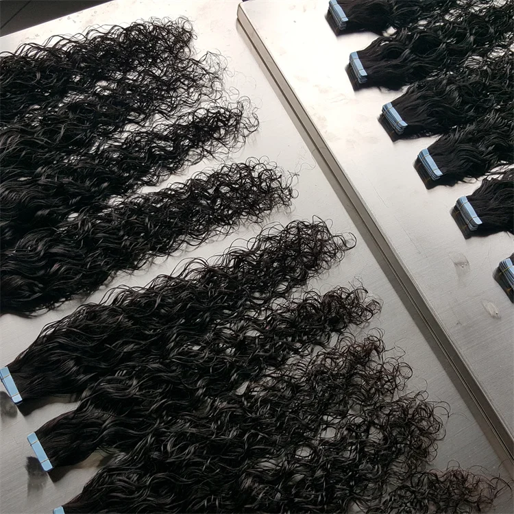 Wholesale tape in hair extensions curly hand tied seamless russian kinky tape hair extension human yaki tape hair extensions