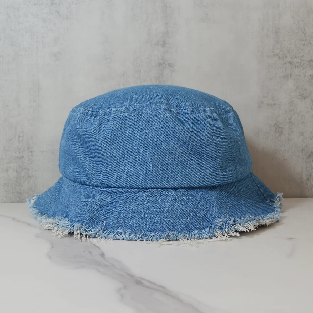 Custom Logo Sun Shade Beach Bucket Hat Plain Summer Cowboy Blue Washed Bucket Hat