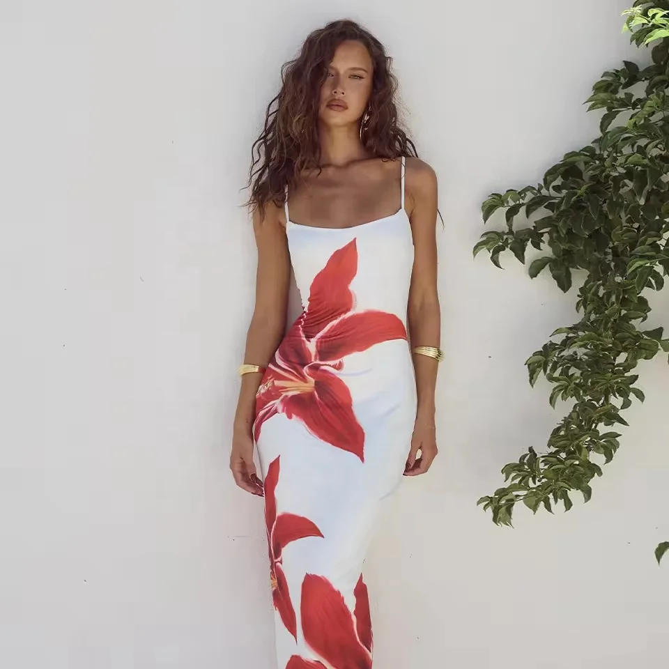 King Mcgreen star Fashion halter sleeveless dress sexy print maxi dresses for women