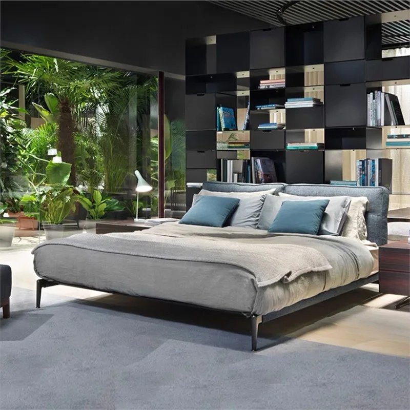 European style wood frame light luxury modern design Upholstered bed king size queen size cotton  fabric leather bed