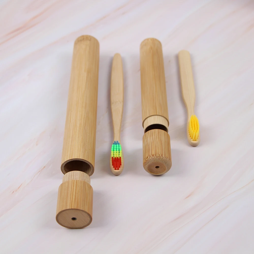 Eco-friendly Bamboo Traveling Portable Tooth Brush Biodegradable Oral Heads Travel Case Toothbrushes With Medium Bristle