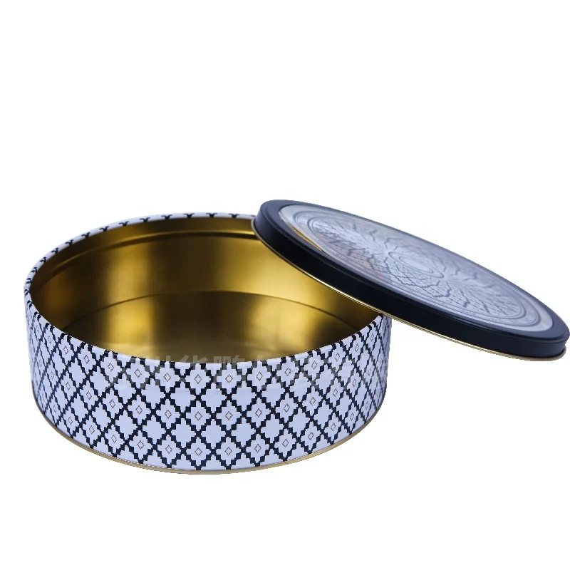 Empty Round Cookie Biscuit Cake Packaging Metal Tin Box with Custom Printing