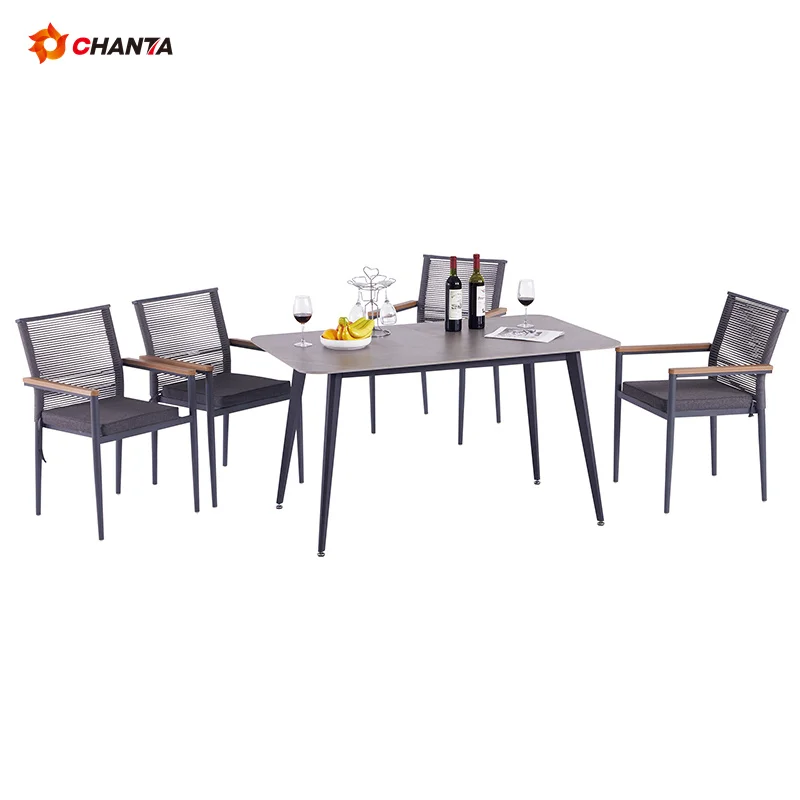 American Standard Outdoor Garden French Bistro Cafe Aluminum Rope Rattan Woven Chair