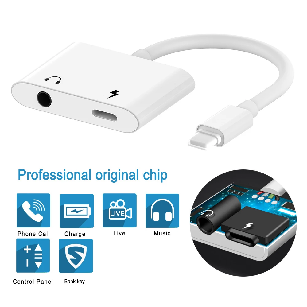3.5mm headphone jack adapter for iPhone lighting to 3.5mm audio adapter with phone call headphone splitter adapter for Apple