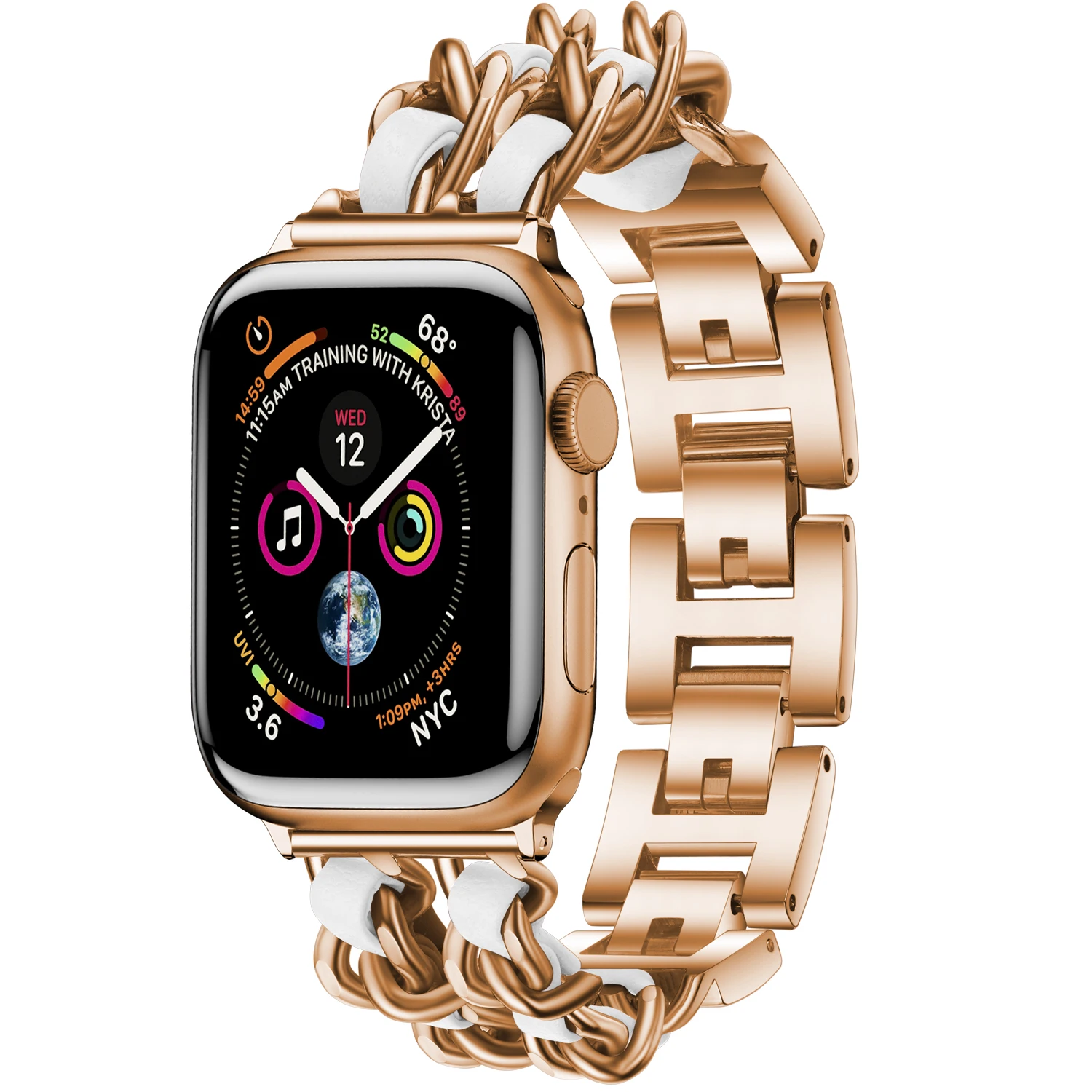 Rose gold metal combine Leather cowboy chain strap For Apple watch Series 6 5 4 3 2 1 fashion luxury Iwatch band