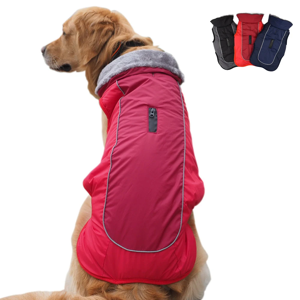 Dog Apparel with Plus Fleece Neckline Windproof Water Repellent Cozy Cold Weather Dog Coat Lining Winter Dog Thick Vest