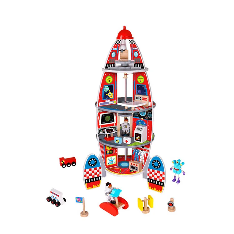 Incredible Attractive Play in House Toy Educational Wooden Toy Rocket Ship for Kids 3+
