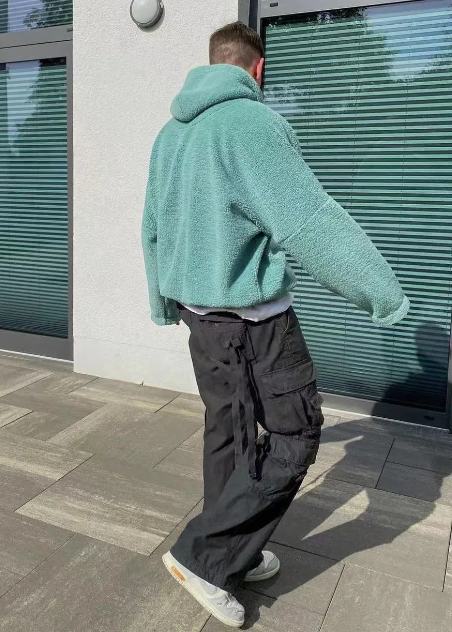 Mens Hoodies Solid Color No Pocket Oversized  Sweatshirts Hooded Streetwear Custom Embroidery Sherpa Fleece Hoodie For Men