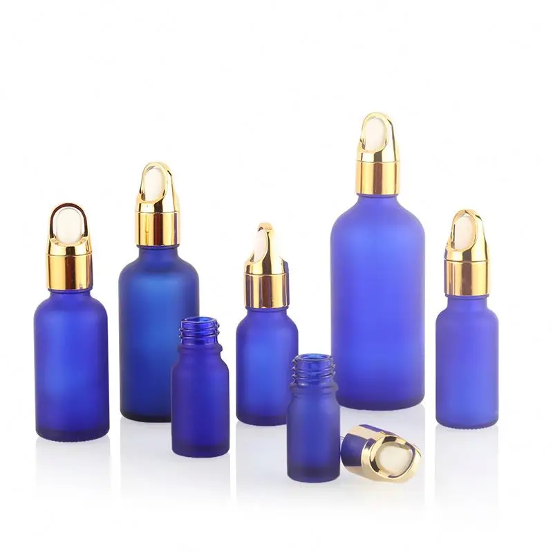 New design style glass dropper refined oil bottle 15 ml 20 ml 3 ml 50 ml blue frosted cosmetics filled bottle