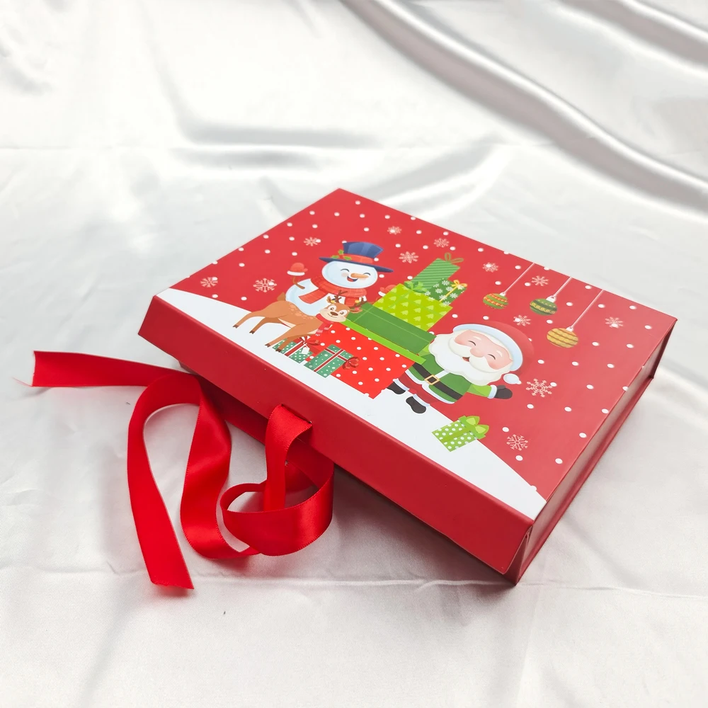 Custom Print Design Cardboard Flip Magnetic Box With Ribbon Present Gift Christmas Box