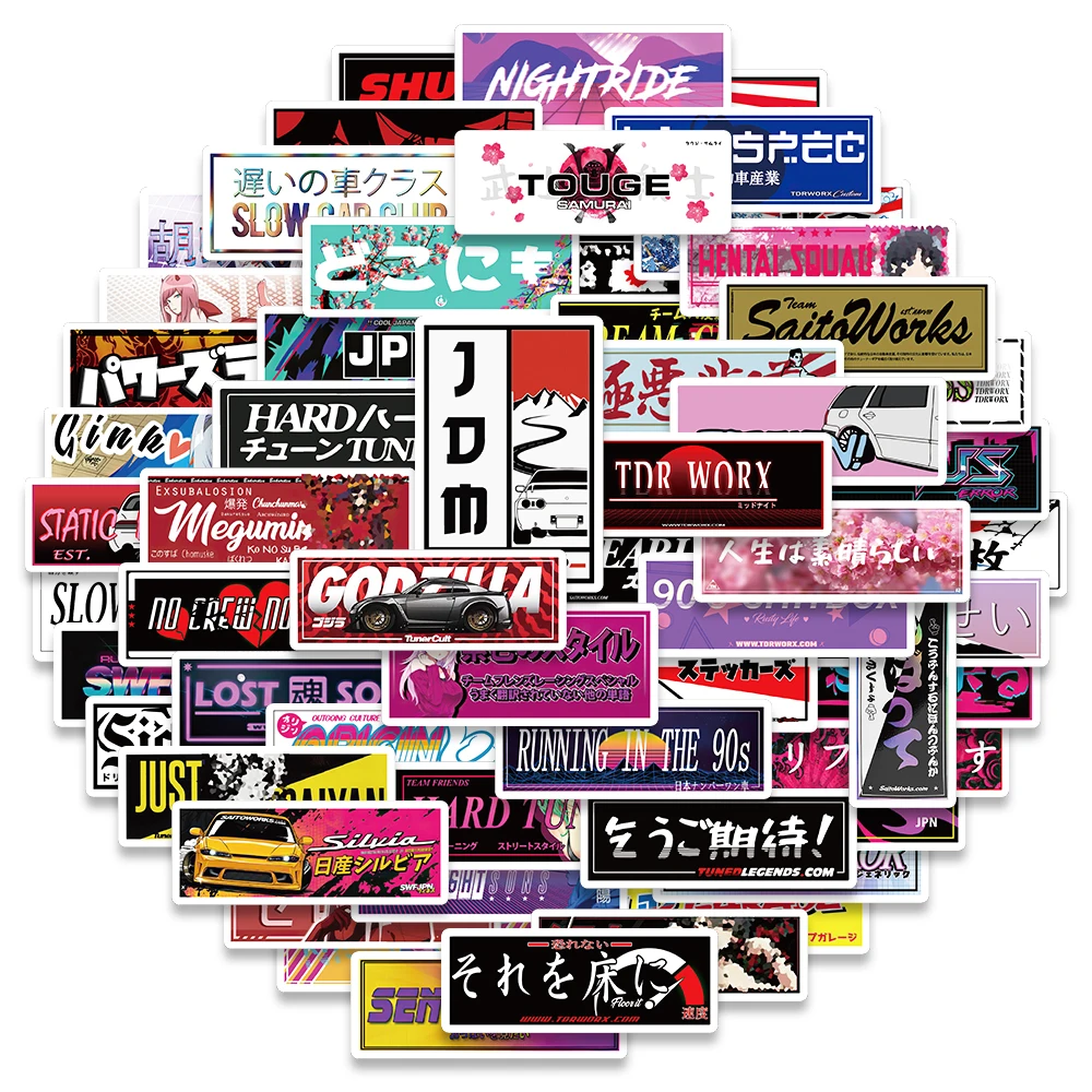 66PCS Japan JDM Racing Car Stickers for Laptop Motorcycle Car Skateboard Bike Waterproof Decal Anime Poster Graffiti Toy Gift