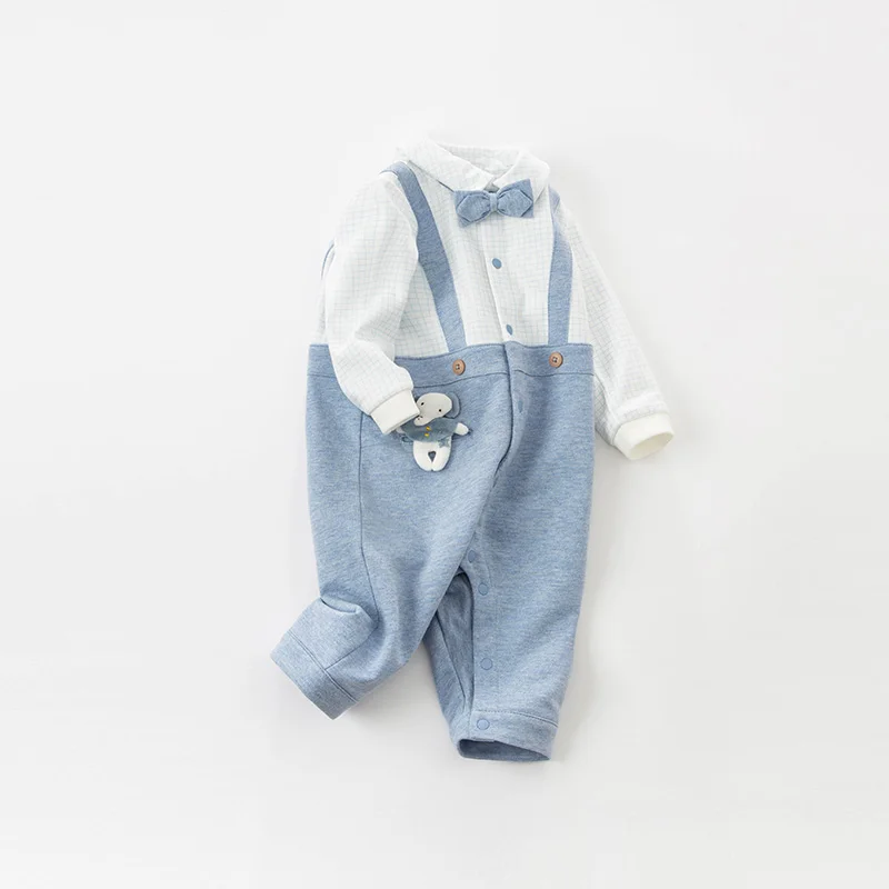 DBH15939 dave bella spring new born baby boys fashion removable bow jumpsuits infant toddler clothes children romper