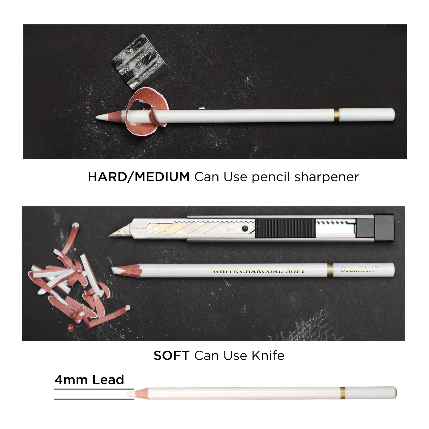  Seamiart 3pcs Hard/Medium/Soft White charcoal pencil wooden set for sketching drawing pencils office school