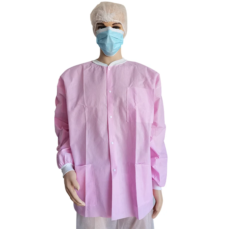 Лабораторные куртки одноразовые рабочая одежда до бедер рубашки с SMS и застежками спереди трикотажные манжеты воротник пальто унисекс СИЗ 3 карманами