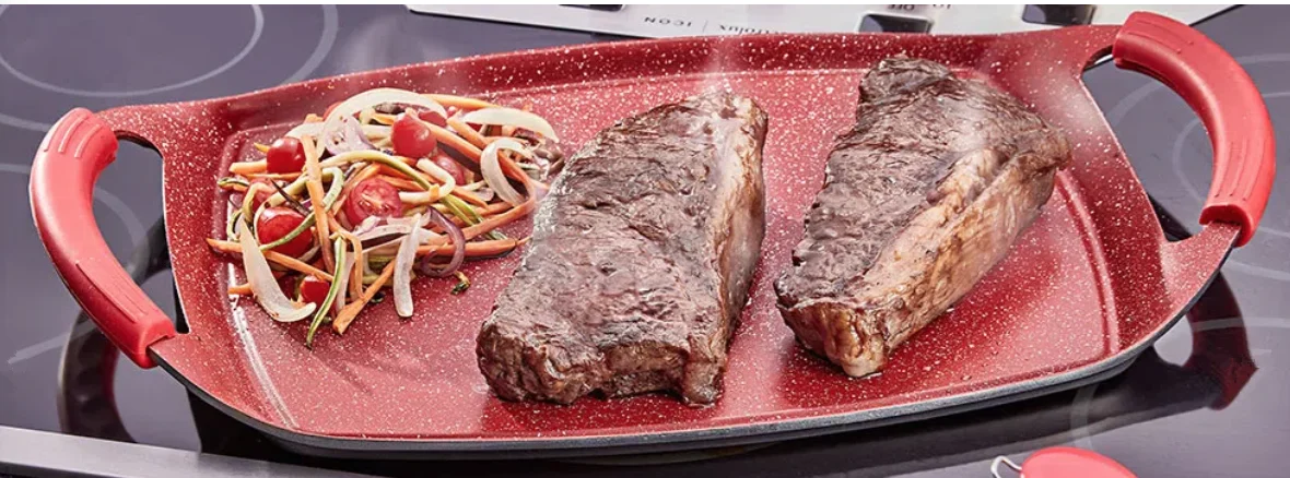 Durable Die Cast Aluminum Cookware Baking Pan Non Stick Grill Pan with Detachable Silicone Holders Oven & Induction Compatible