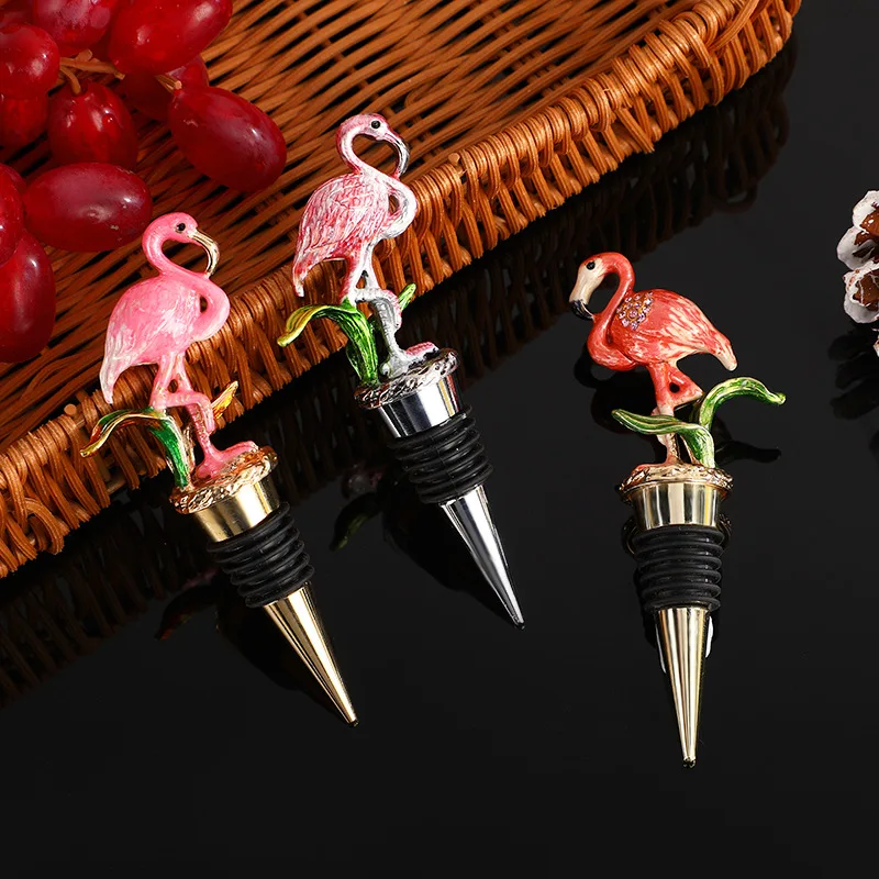 Factory wholesale custom wine preservation wine bottle stopper enamel flamingo wine stopper