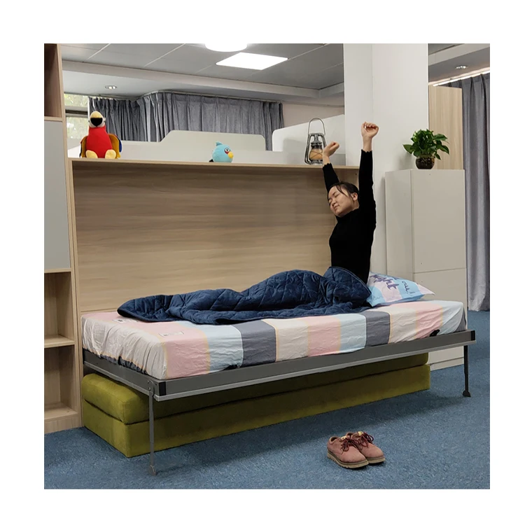 Modern iron horizontal adjustable folding down wall bed sofa murphy bed with sofa table