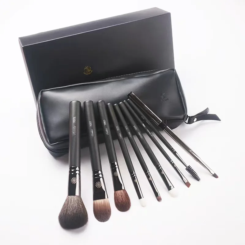 Professional Private Label Synthetic Hair Black Makeup Brushes Set with Wooden Handle for Face