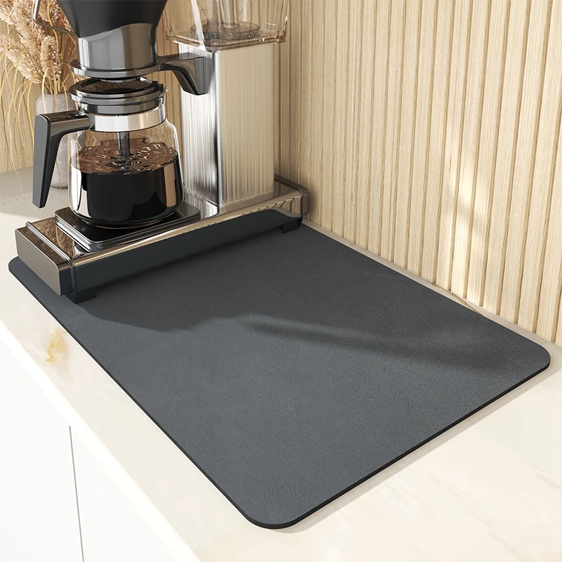 Custom Logo Water Absorbent Kitchen Diatomite Mud Dishes Drying Mat Countertop Coffee Bar Draining Mat