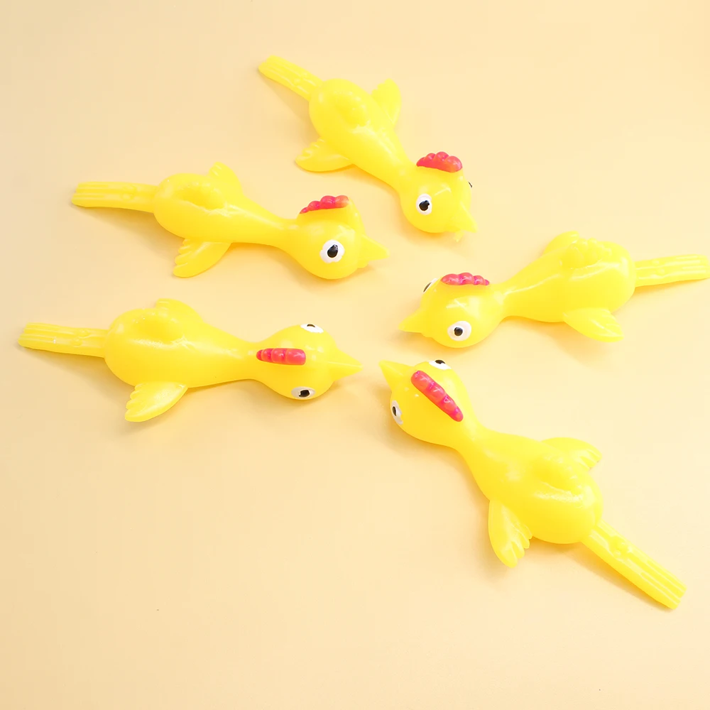 Small Toys Stress Reliever Toys TPR Sticky Flying Catapult Turkey Soft Finger Slingshot Sticky Flying Chicken for Kids Toys