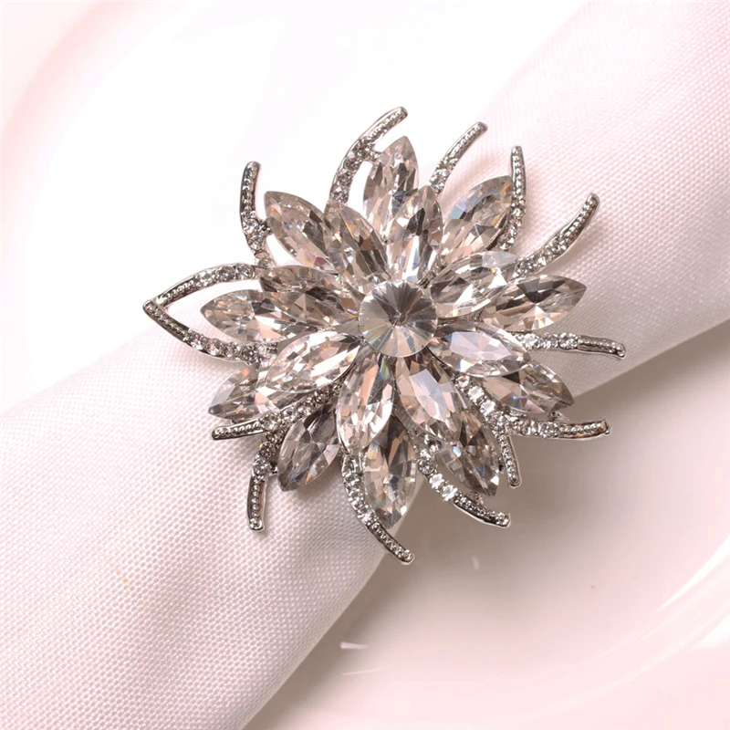 New natural wedding christmas table decoration anillos servilleteros silver pearl diamond flower napkin rings holder