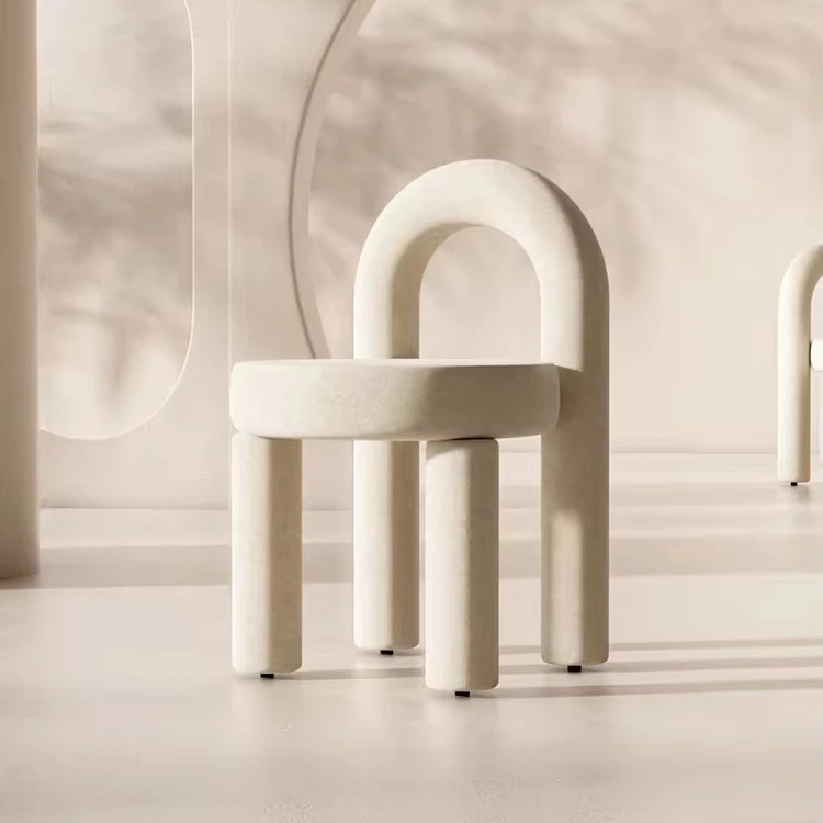 New design white round cosmetic chair cafe fabric wood frame casual dining chair movable chair