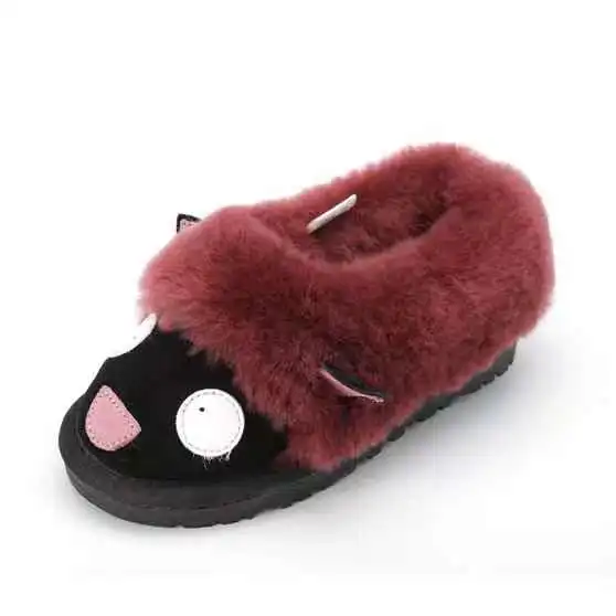Cow Suede Leather Upper Sheepskin Wool Fur Lining Kids Youth Animal cute Moc