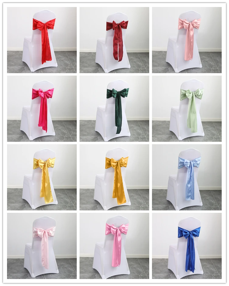 Elegant Satin Chair Cover Band Wedding Chair Back Sashes Strap Tie Ribbon Bow Knot For Banquet Party Christmas Event Decoration