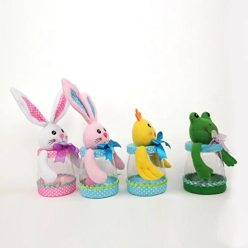 
Cute Animals Design plush bunny sale supplier customized gifts container plastic Decoration easter candy jar 