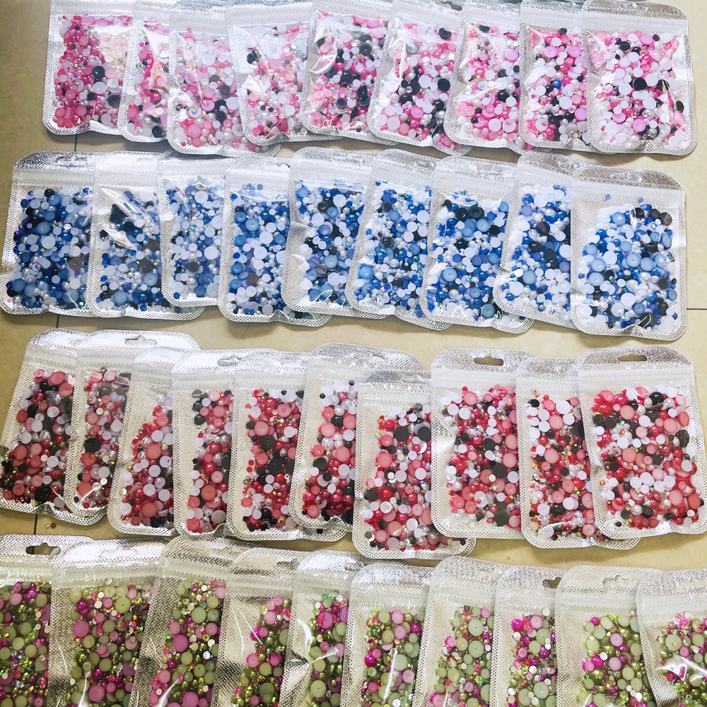 Customized 30g/1500pcs hot sale mixed sizes Multi Colors Abs Craft flatback pearl beads rhinestone To decorate clothes cups mugs