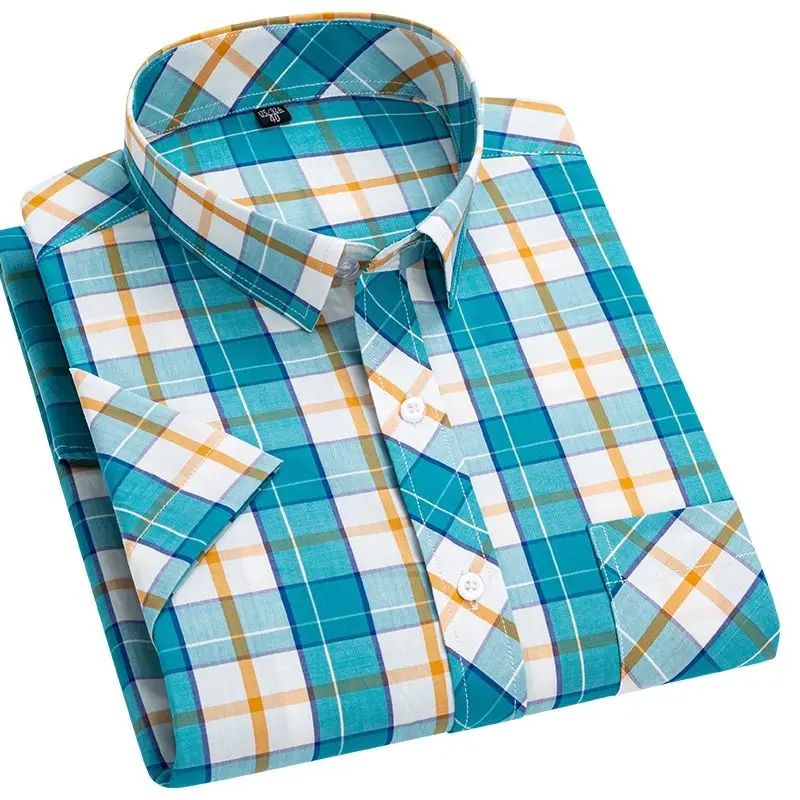 Mens Short Sleeve Dress Shirts Wrinkle Free Solid Casual Button Down Shirts with Pocket