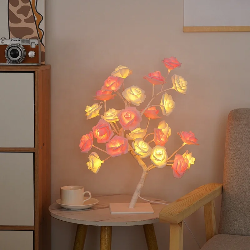 L Hot Sale 24LED Rose Tree Light Battery/USB Operated LED Flower Tree Table Lamp For Wedding Tabletop Bonsai Tree Light