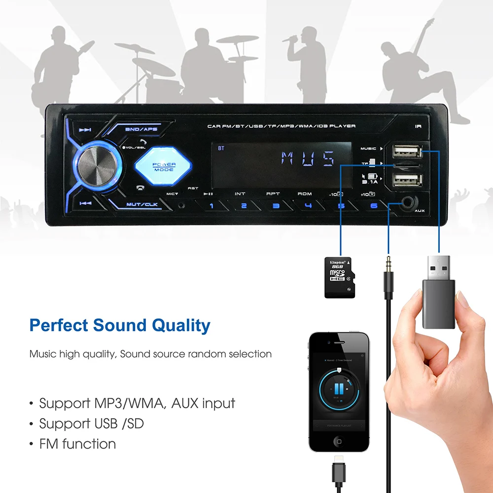 Car audio with 2 Usb 1 Din Stereo Aux-in Mp3 Fm Receiver Sd Audio 2din BT Car Mp3 Player