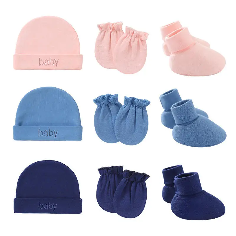 Gorros y calcetines para Hot style new thin newborn infant hats and gloves set baby fetal  with mittens chirp tail hat set