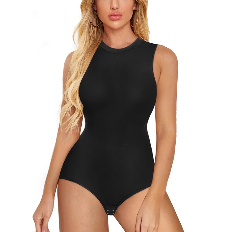 Wholesale Women Basic Black Sleeveless Bodysuit Custom Body Shaper Tummy Control Shapewear