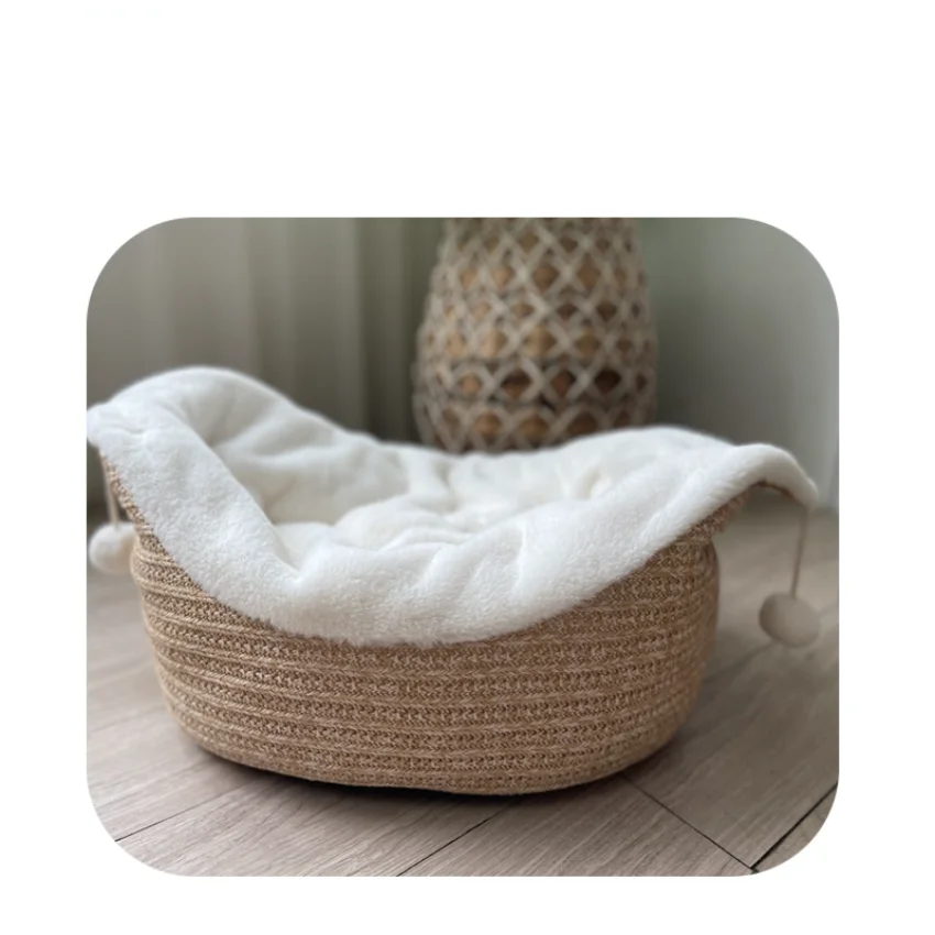 Luxury Round Houses Long Wool Puppy Kennel Kitten Washable Cushion Pet Dog Beds & Accessories