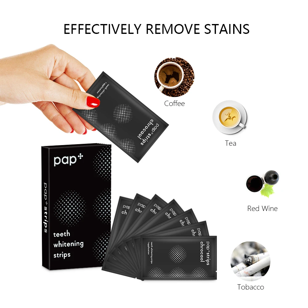 PAP+ Charcoal Whitening Teeth Strips Private Label Professional Whitening Strips for Enhanced Teeth Whitening