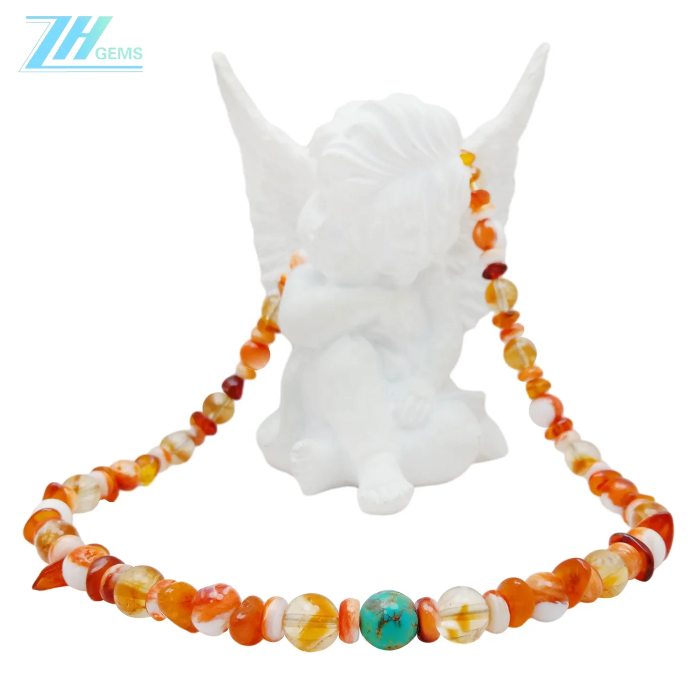 Natural turquoise and free-shape  amber with Citrine spiny oyster gemstone jewelry choker full strand 16inch fashionable gift