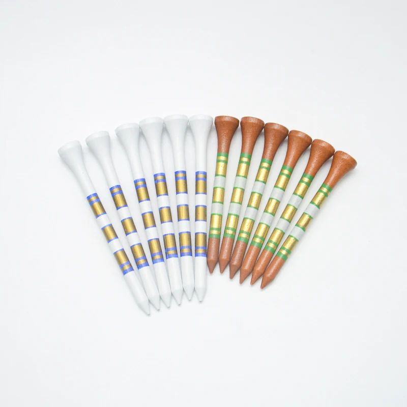 Unique Design Custom Golden Stripes Golf Tees Gorufu ti Factory Price Unbreakable Golf Bamboo Wooden Plastic Tees