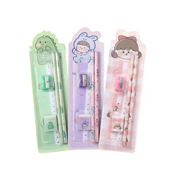 Hot Selling lovey stationery Pencil Set Blister Card For School And Office With Eraser And Sharpener Custom Logo Gift for kids