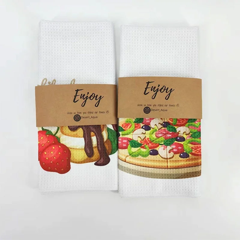 Wholesale recycled custom Digital Printing microfiber waffle  40x40 tea towel Kitchen Towels for gift