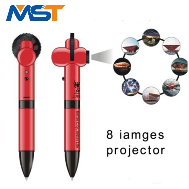 Unique design manufacture customized 8 images projector ballpoint pen for promotion marketing