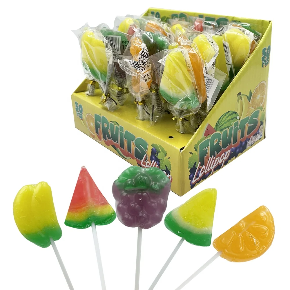 JollySweets new arrival fruit lollipop watermelon orange  grape banana lollipop